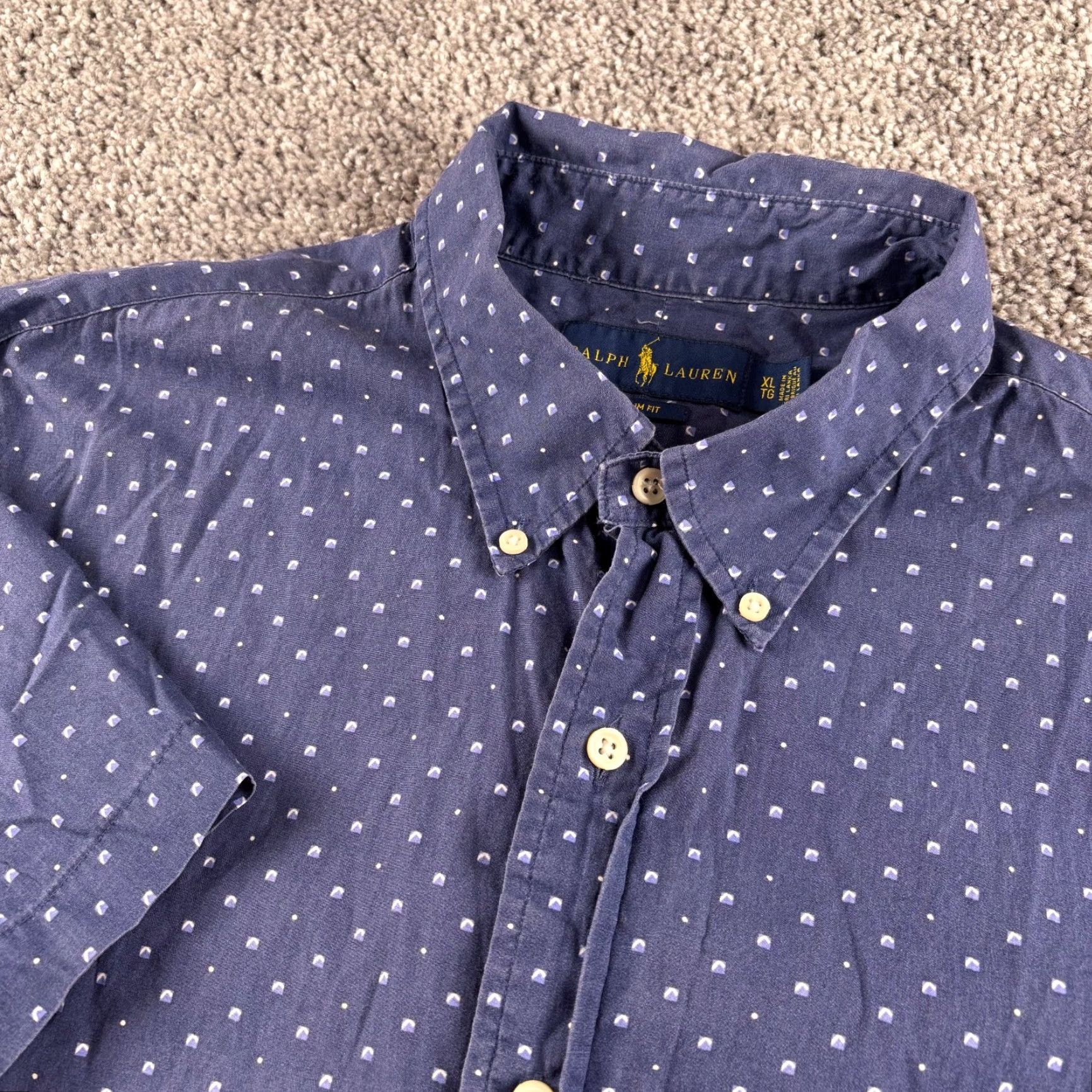 Ralph Lauren Ralph Lauren Button-Up Shirt Mens XL Blue Slim Fit Geometric Short Sleeve Cotton Size US XL / EU 56 / 4 - 2 Thumbnail