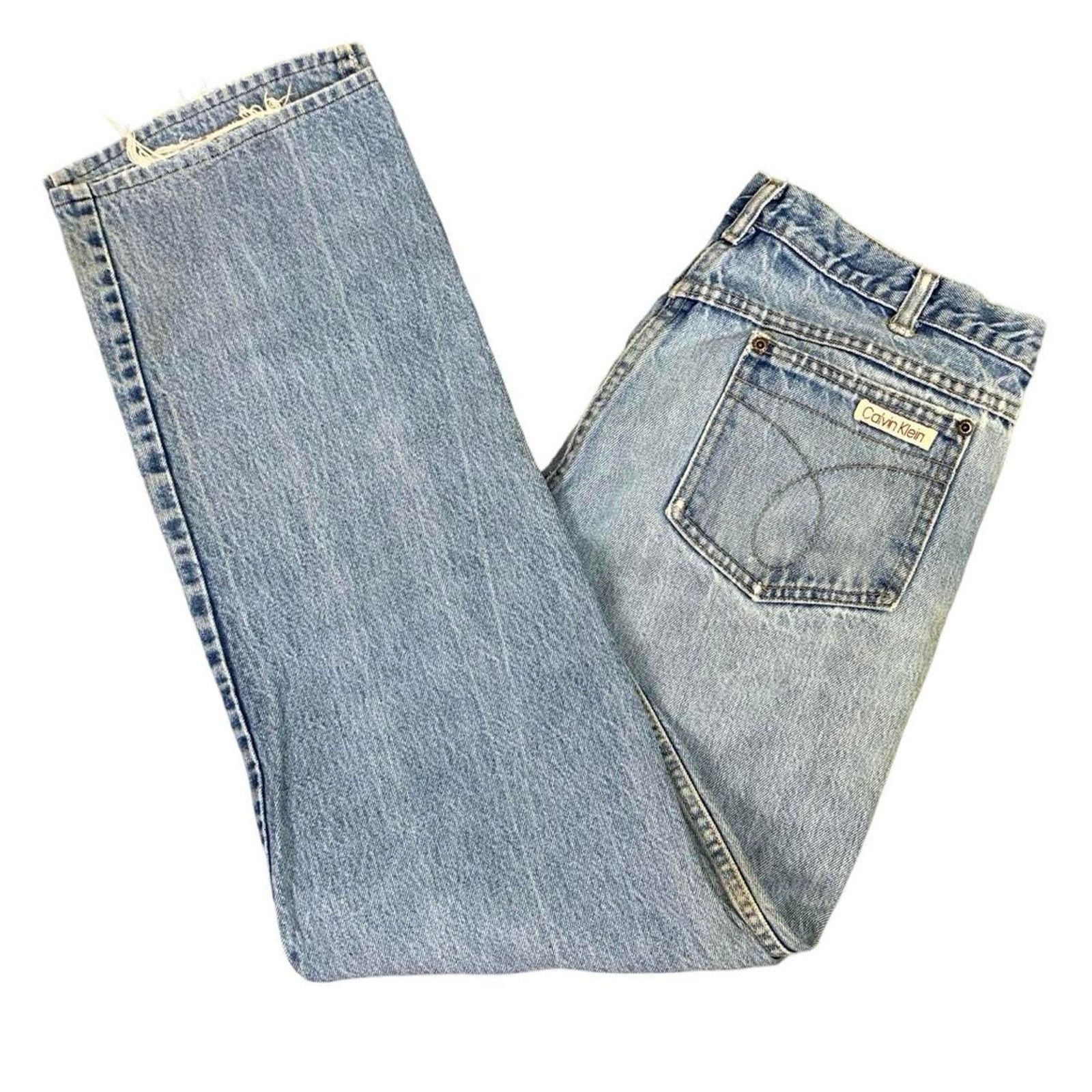 Calvin Klein × Vintage Vintage 90s Calvin Klein Distressed Stone Washed Blue Jeans Size 35" - 1 Thumbnail