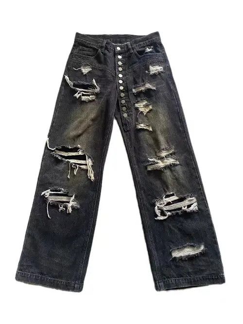 VIBE Distressed washed ripped button fly heavyweight jeans Size US 29 - 1 Thumbnail