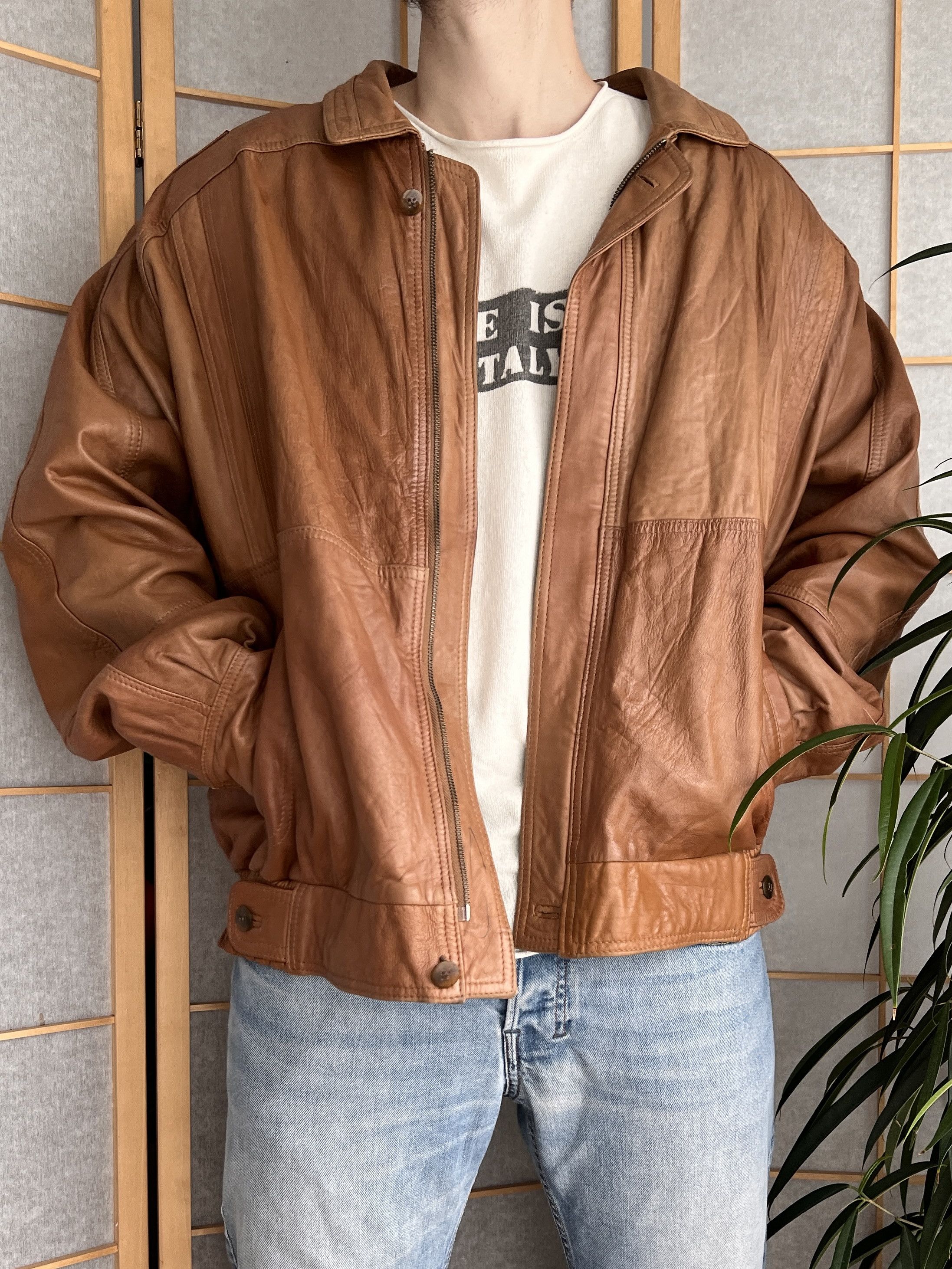 Vntage 90s boxy cropped leather bomber jacket y2k opium hype