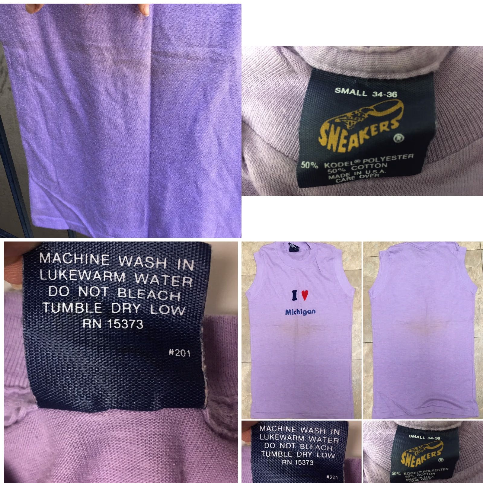J Brand VINTAGE I Love Michigan Muscle Shirt Tee Heart Worn 80s Sneakers Mens S Purple Graphic Tee Size US S / EU 44-46 / 1 - 8 Thumbnail