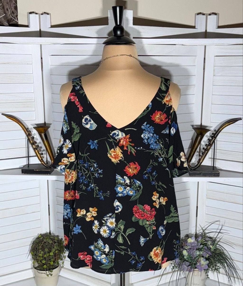 Vintage hippie blouse boho black red floral cold shoulder sz 3X Size 3XL / US 20-22 - 2 Thumbnail