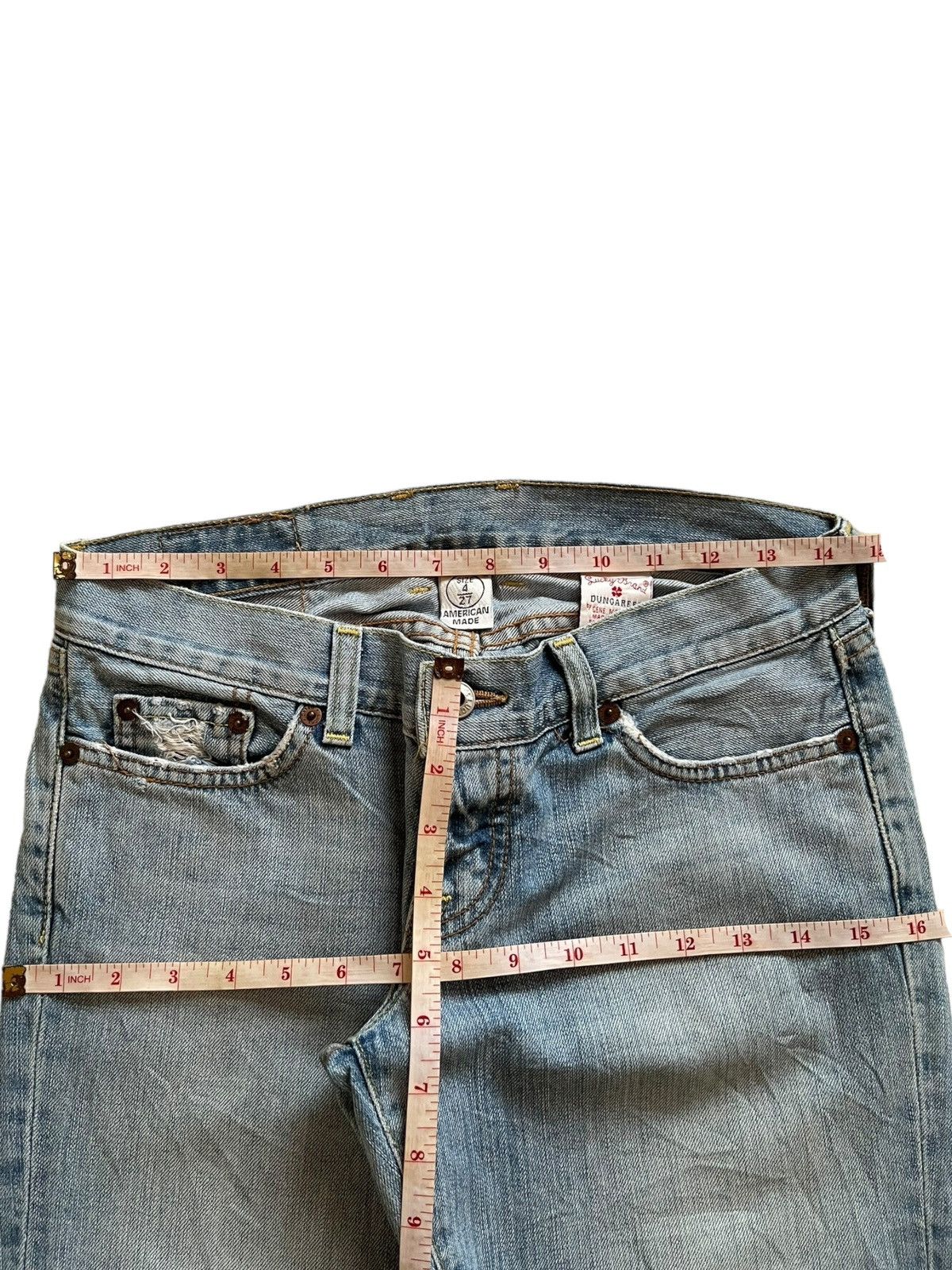 Japanese Brand SALES🔥Vintage Japanese Brand Blue Wash Distress Flare Jeans Size 29" - 10 Thumbnail