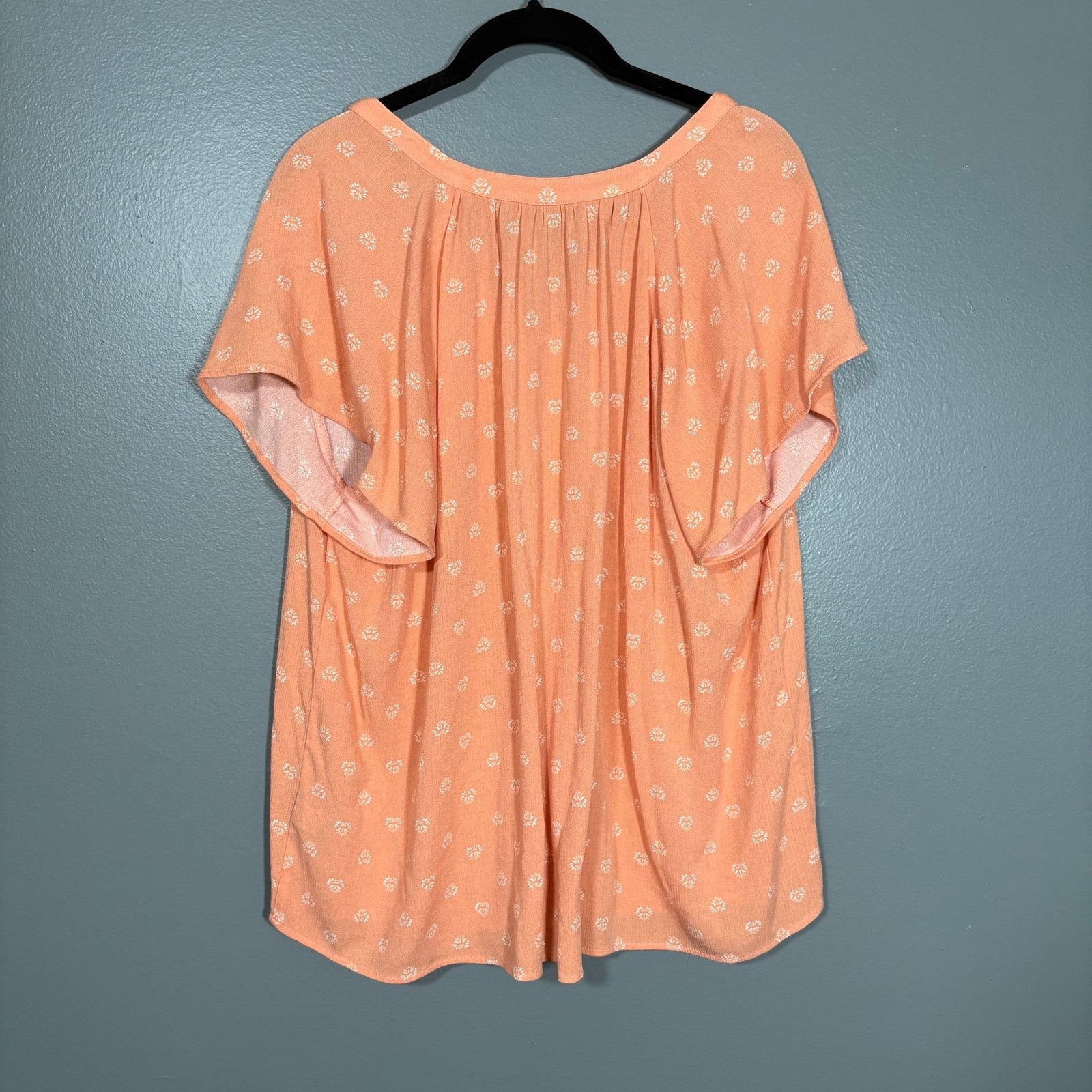 Torrid Torrid Peach & White Floral Gauzy Boho Peasant Top - 1 (1X) Size XL / US 12-14 / IT 48-50 - 6 Thumbnail