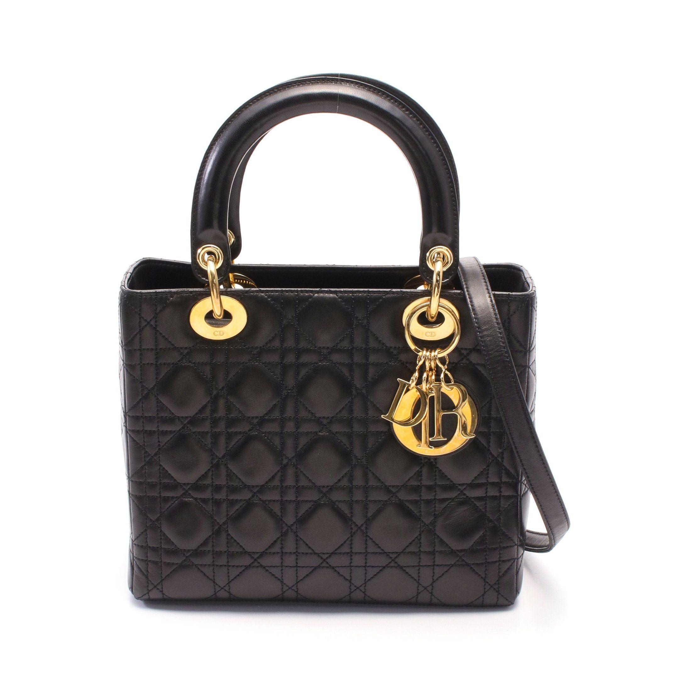 Dior Dior Lady Dior Canage Handbag Leather Black Size ONE SIZE - 1 Thumbnail