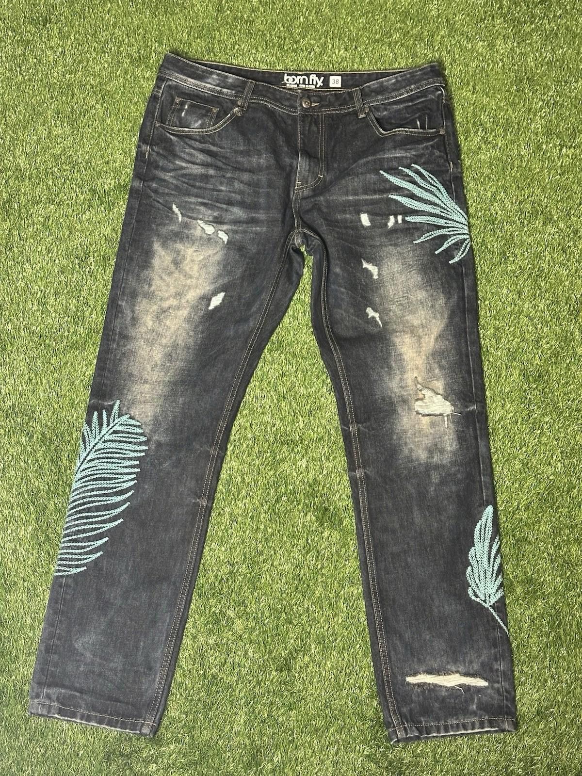 Born Fly Born Fly Jeans Mens Size 38×32 Distressed Embroidered Blue Size US 38 / EU 54 - 1 Thumbnail
