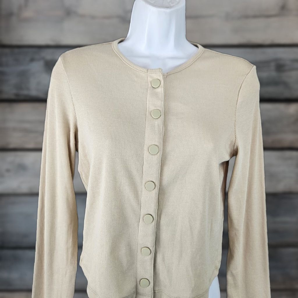 Outdoor Voices Outdoor Voices Womens Cardigan Sweater Cropped Cozy Rib XL Beige Wheat Button Long Sleeve Size XL / US 12-14 / IT 48-50 - 1 Thumbnail