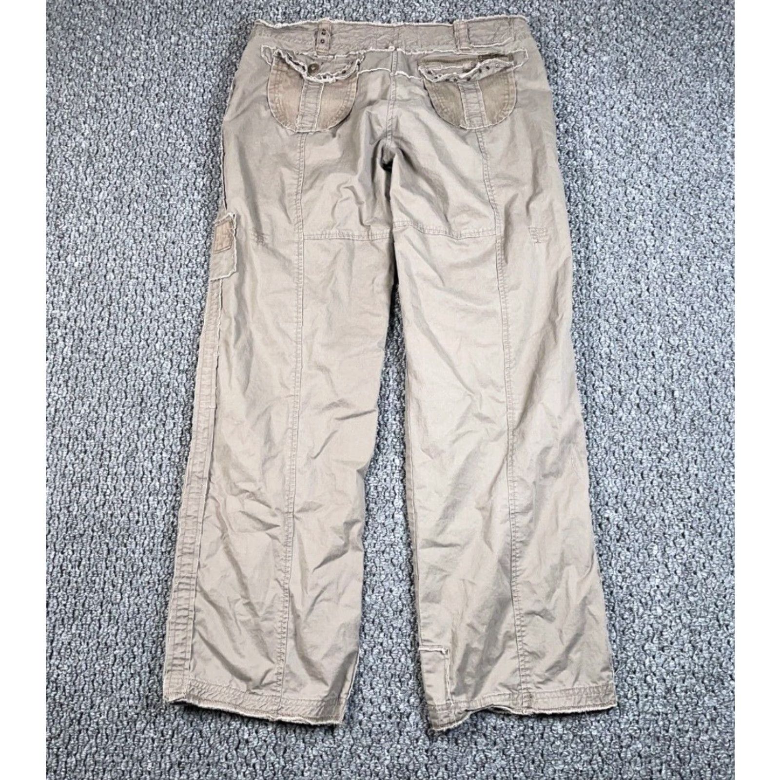 Vintage Vintage Y2K Women's Cargo Pants Baggy Low-Rise Raw Edge Beige Cotton 90s Casual, Loose Fit, Size 36 Size 25" / US 0 / IT 36 - 2 Thumbnail