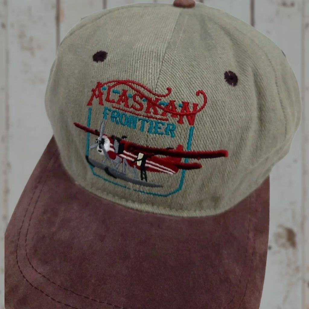Vintage VINTAGE Alaska Frontier Airplane Embroidered Hat Alaska Brewing Company Beige Adjustable Men Cap Arctic Circle Baseball Cap Mens Size ONE SIZE - 1 Thumbnail
