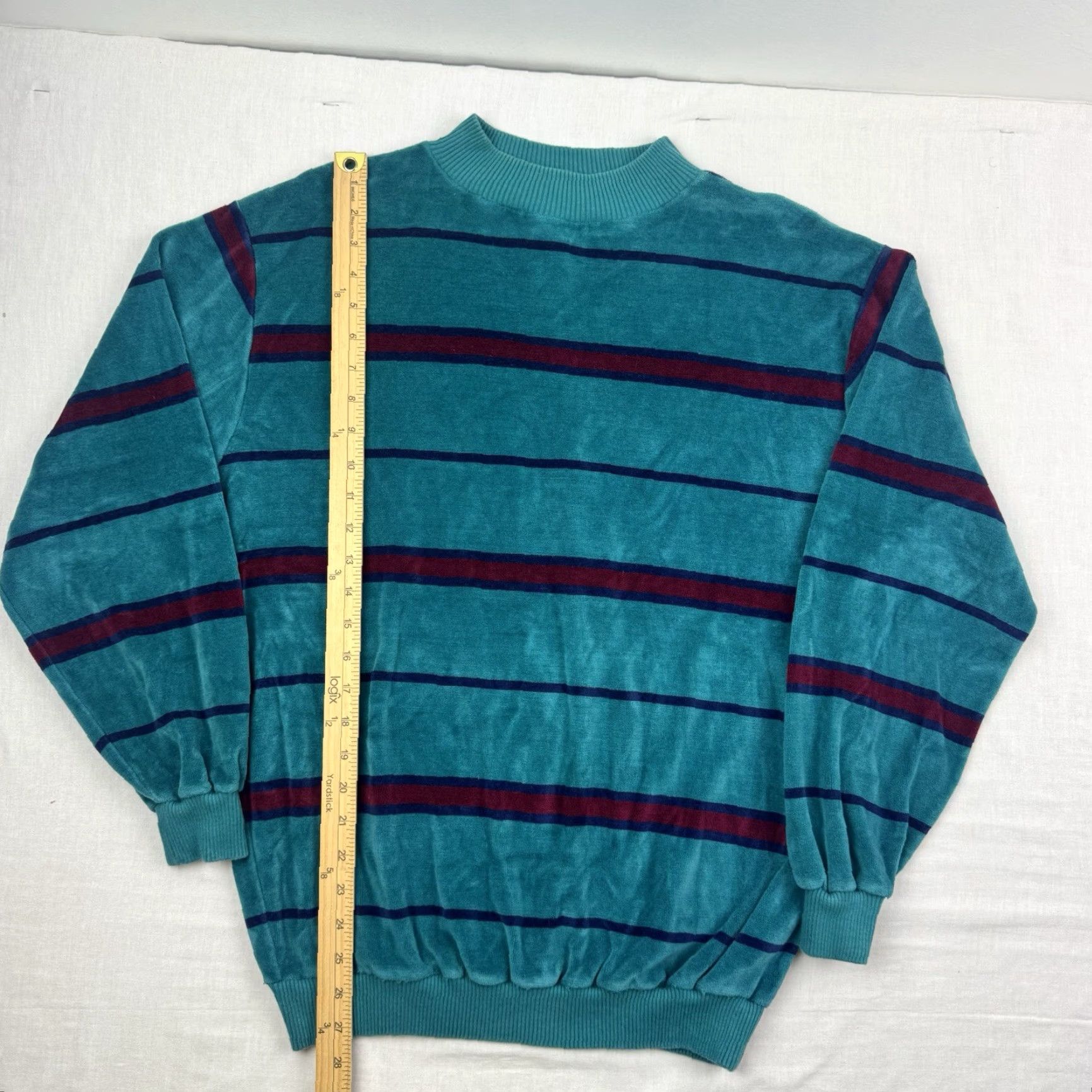 Velour VINTAGE Chesterfield Sweatshirt Adult Large Blue Striped Pullover 80s USA Mens Size US L / EU 52-54 / 3 - 4 Thumbnail