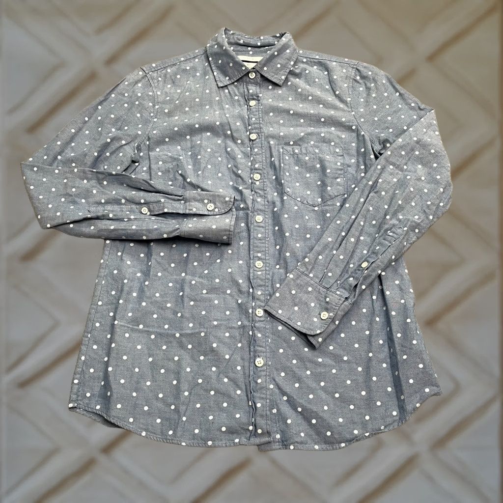 J.Crew J.CREW Womens Chambray Popover Shirt 00 Blue White Polka Dot Cotton Top Casual Workwear Classic Size XXS / US 00 / IT 34 - 1 Thumbnail