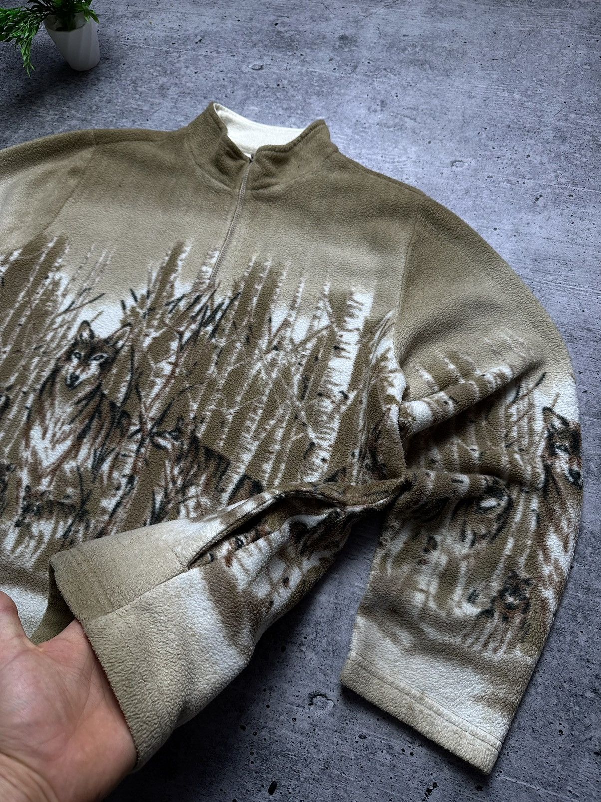 Japanese Brand × Vintage VINTAGE 90s PRINTED FLEECE WOLF DASK ANIMAL SHERPA JACKET Size US M / EU 48-50 / 2 - 6 Thumbnail