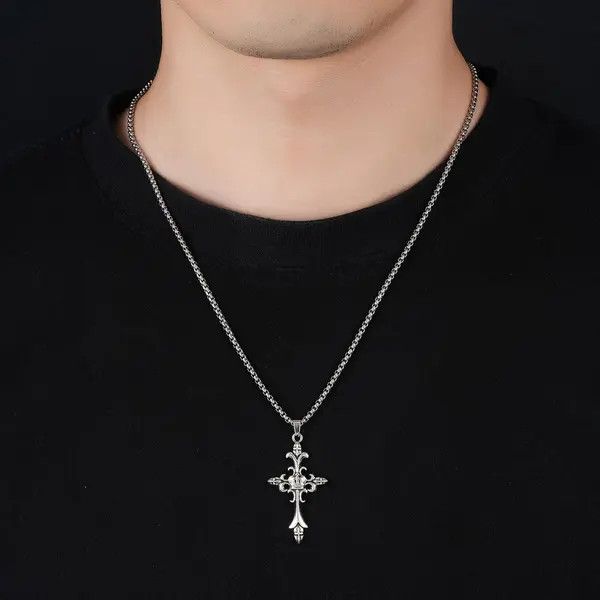 Jewelry Silver Gothic Cross Pendant Necklace for Men Size ONE SIZE - 7 Thumbnail