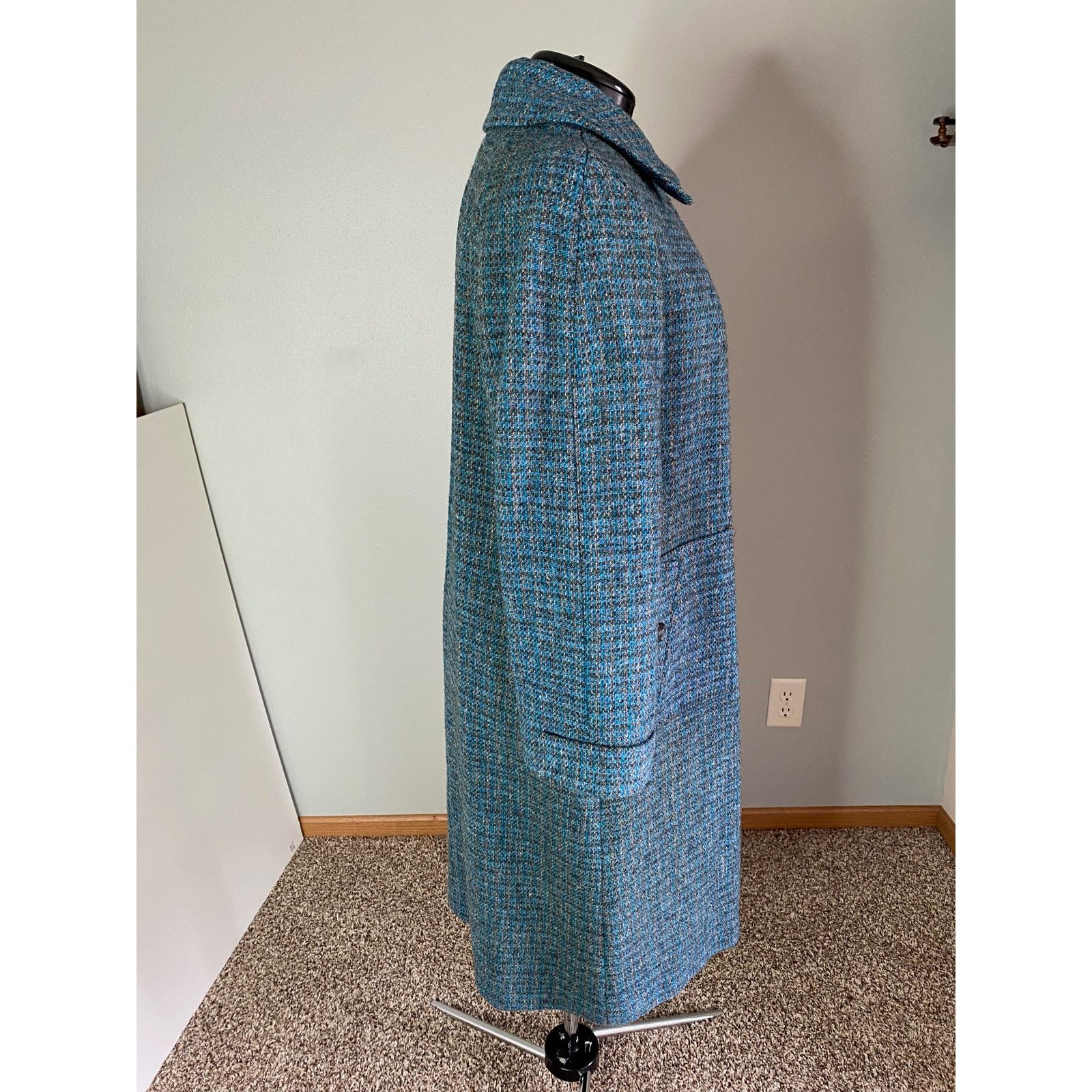 Vintage swing coat plaid blue gray vintage wool 1970s Size L / US 10 / IT 46 - 9 Thumbnail