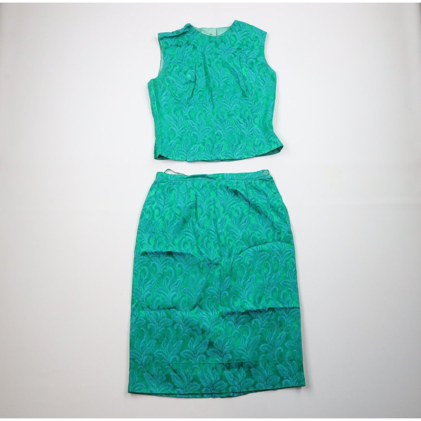 Vintage Vintage 50s 60s Distressed Silk Flower Jacquard Skirt Suit Size 38" / US 16 / IT 52 - 1 Thumbnail