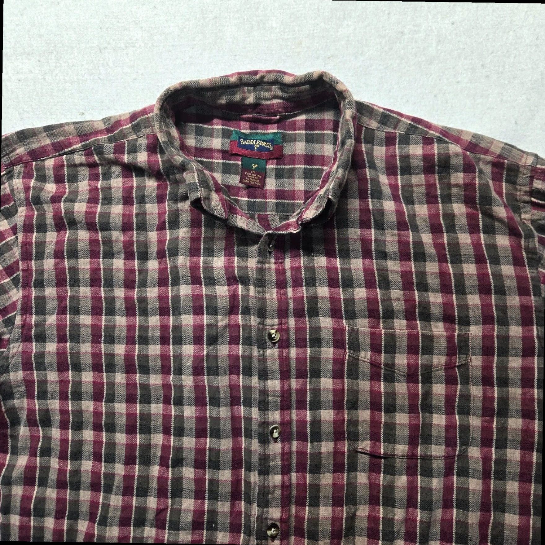 Vintage Saddlebred Button Up Shirt Long Sleeve Blue Plaid Men's LT Large Tall Size US L / EU 52-54 / 3 - 2 Thumbnail