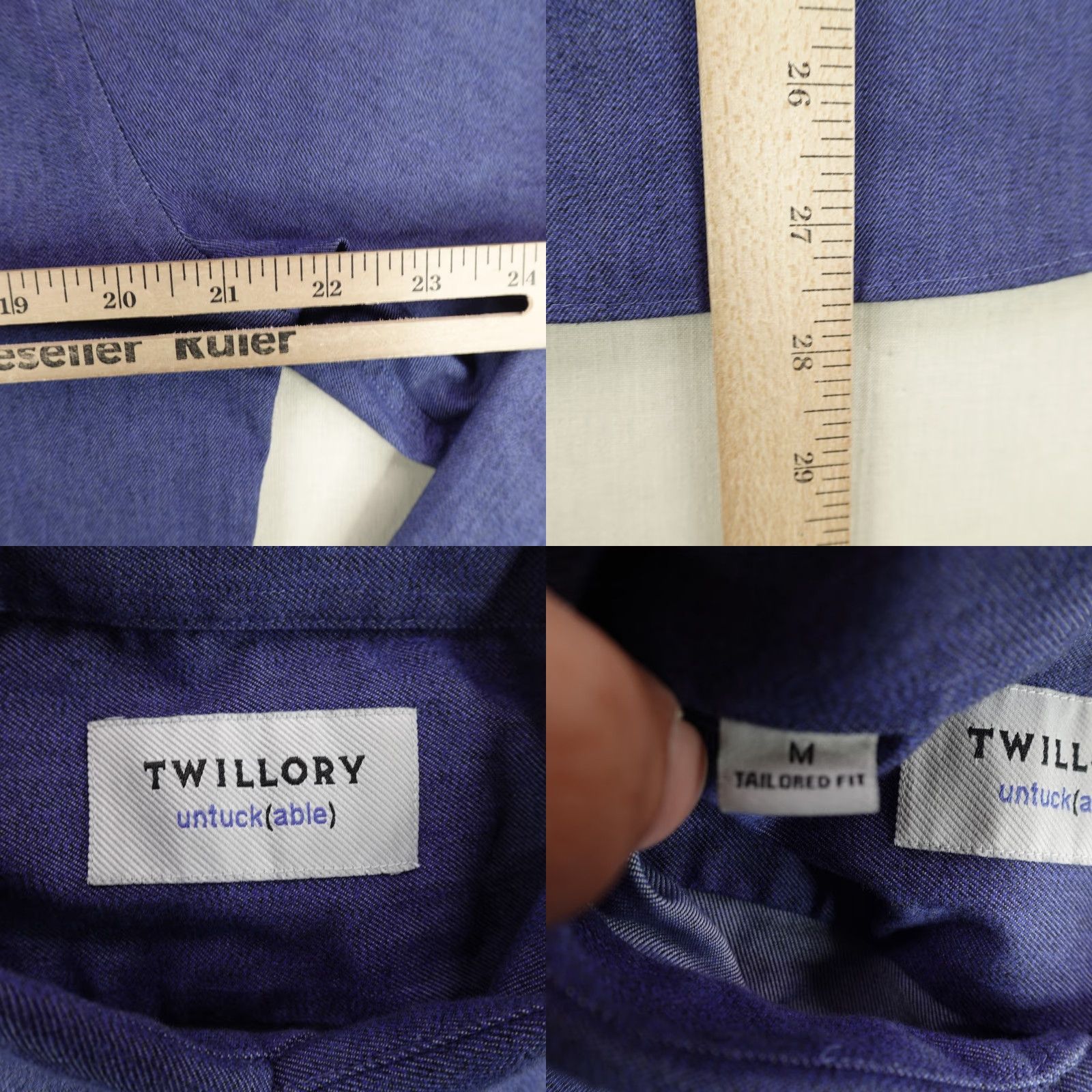 Vintage Twillory Button-Up Shirt Mens Medium Blue Tailored Fit Untuckable Flannel Cotton Polyester Spandex Button Collared Long Sleeve Regular Size M Size US M / EU 48-50 / 2 - 8 Thumbnail