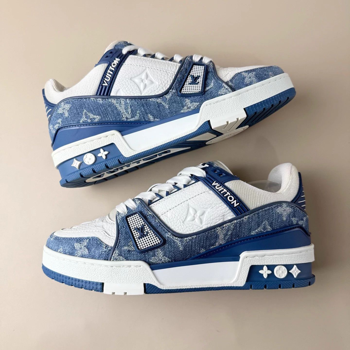 Louis Vuitton LV Trainer White Blue Denim All Over Print EU 36.5 95 New Size US 5.5 / IT 35.5 - 5 Thumbnail
