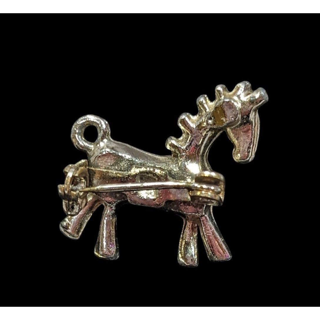 Other Vintage Stylized Mini Horse Brooch Silver Tone With Faux Pea Size ONE SIZE - 2 Thumbnail