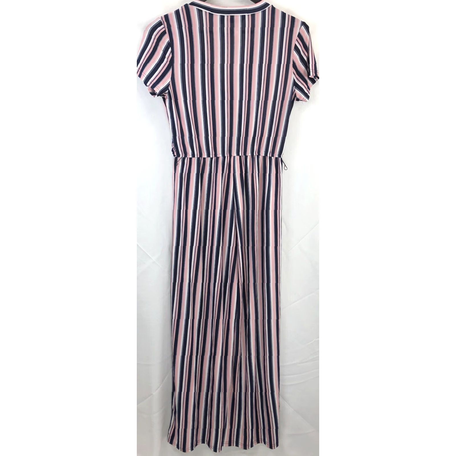 Vintage NWT Mlle Gabrielle Jumpsuit L Pink Blue Stripe Mock Wrap V-Neck ShortSleeve Shirt Size 36" / US 14 / IT 50 - 2 Thumbnail