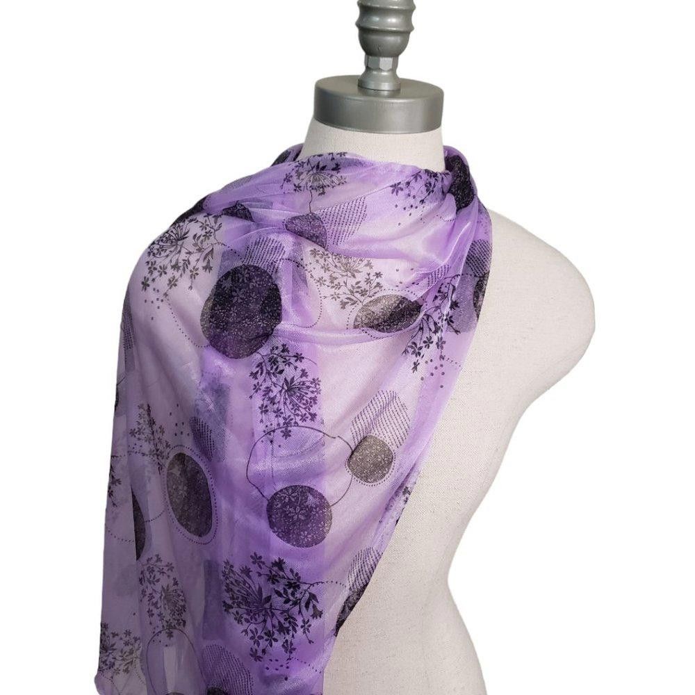 Designer CT851 Purple & Black Fringed Neck Scarf NWT Size ONE SIZE - 2 Thumbnail