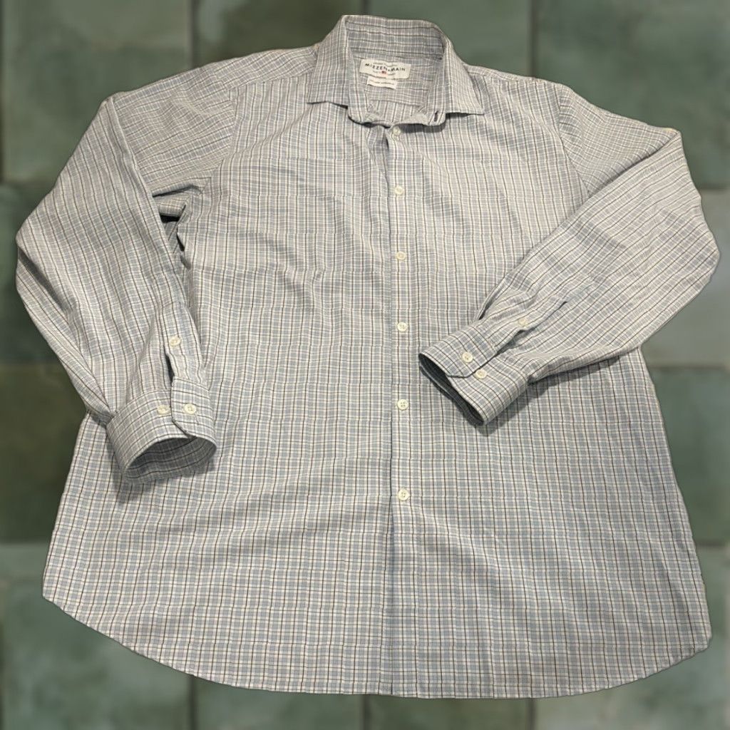 Mizzen+Main Mizzen+Main Button-Up Shirt 2XL Blue Plaid L/S Stretch Knit Casual Mens Shirts Regular Fit Size US XXL / EU 58 / 5 - 1 Thumbnail