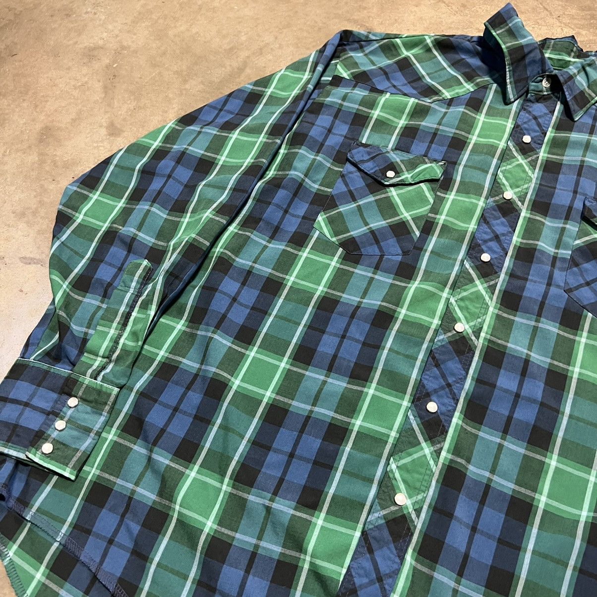 Vintage × Wrangler Vintage 80s Wrangler Pearl Snap Button Up Western Cowboy Size US XXL / EU 58 / 5 - 3 Thumbnail