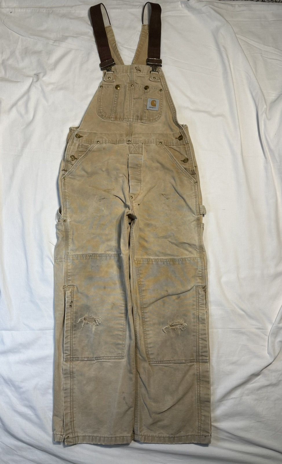 Carhartt Vintage 90s Carhartt USA Tan Distressed Faded Overalls Size US 32 / EU 48 - 1 Thumbnail