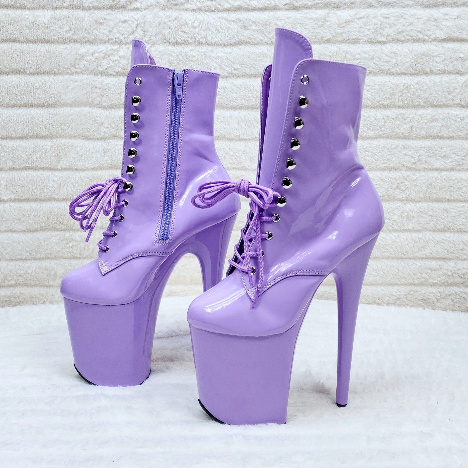 Other Flamingo 1020 Lilac Purple Patent 8" Heel Platform Ankle Boo Size US 11 / IT 41 - 3 Thumbnail