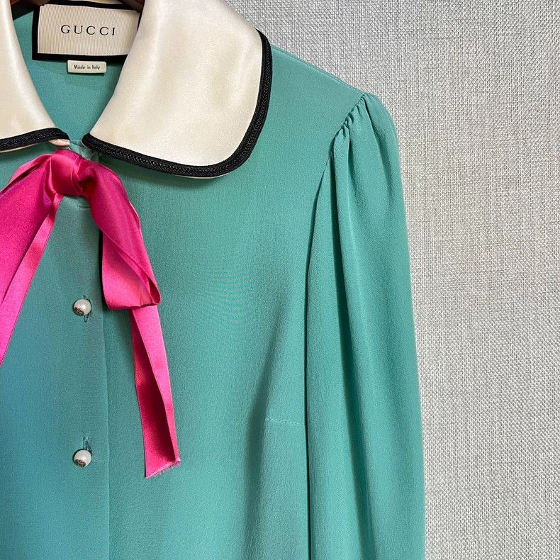Gucci Gucci Lake blue silk doll collar women's shirt 2504-Nextarr Size XS / US 0-2 / IT 36-38 - 3 Thumbnail