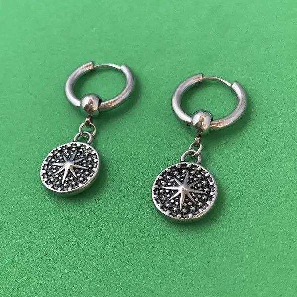 Designer × Jewelry 925 Silver Plated Sun Dangle Drop Earrings for Men Women Size ONE SIZE - 2 Thumbnail