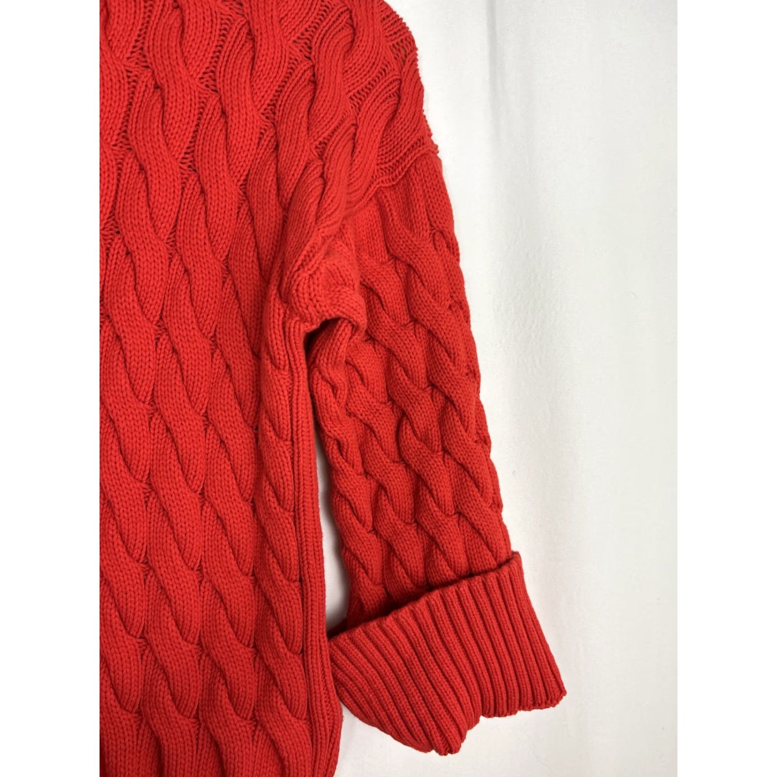 J.Crew VINTAGE? No — Actually J.Crew M-L Cotton Cable Knit Side Slit Crew Sweater Red-Orange Oversized BM401 Size L / US 10 / IT 46 - 4 Thumbnail