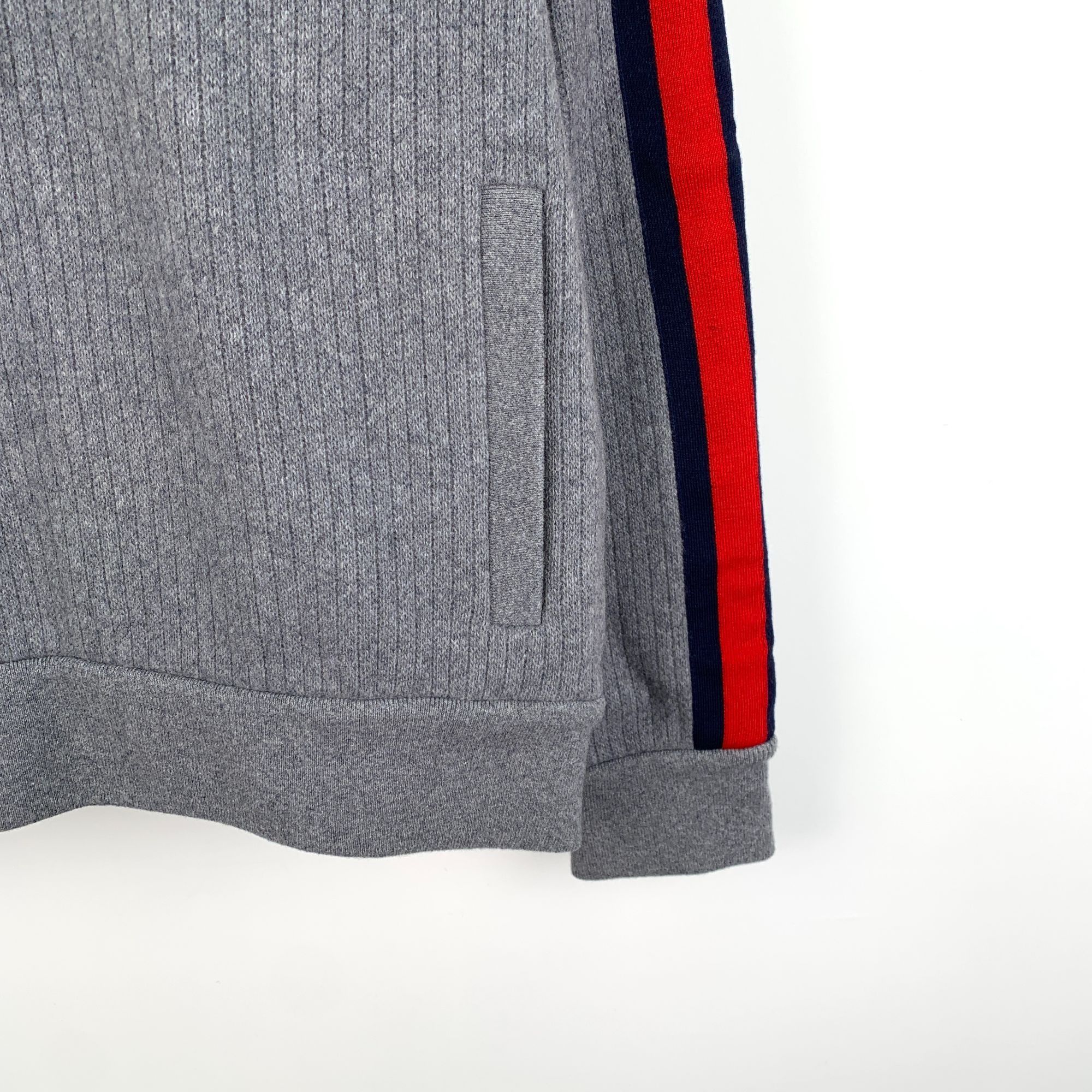 Gucci GUCCI Grey Wool & Cashmere Hooded Sweatshirt With Navy & Red Size S / US 4 / IT 40 - 6 Thumbnail