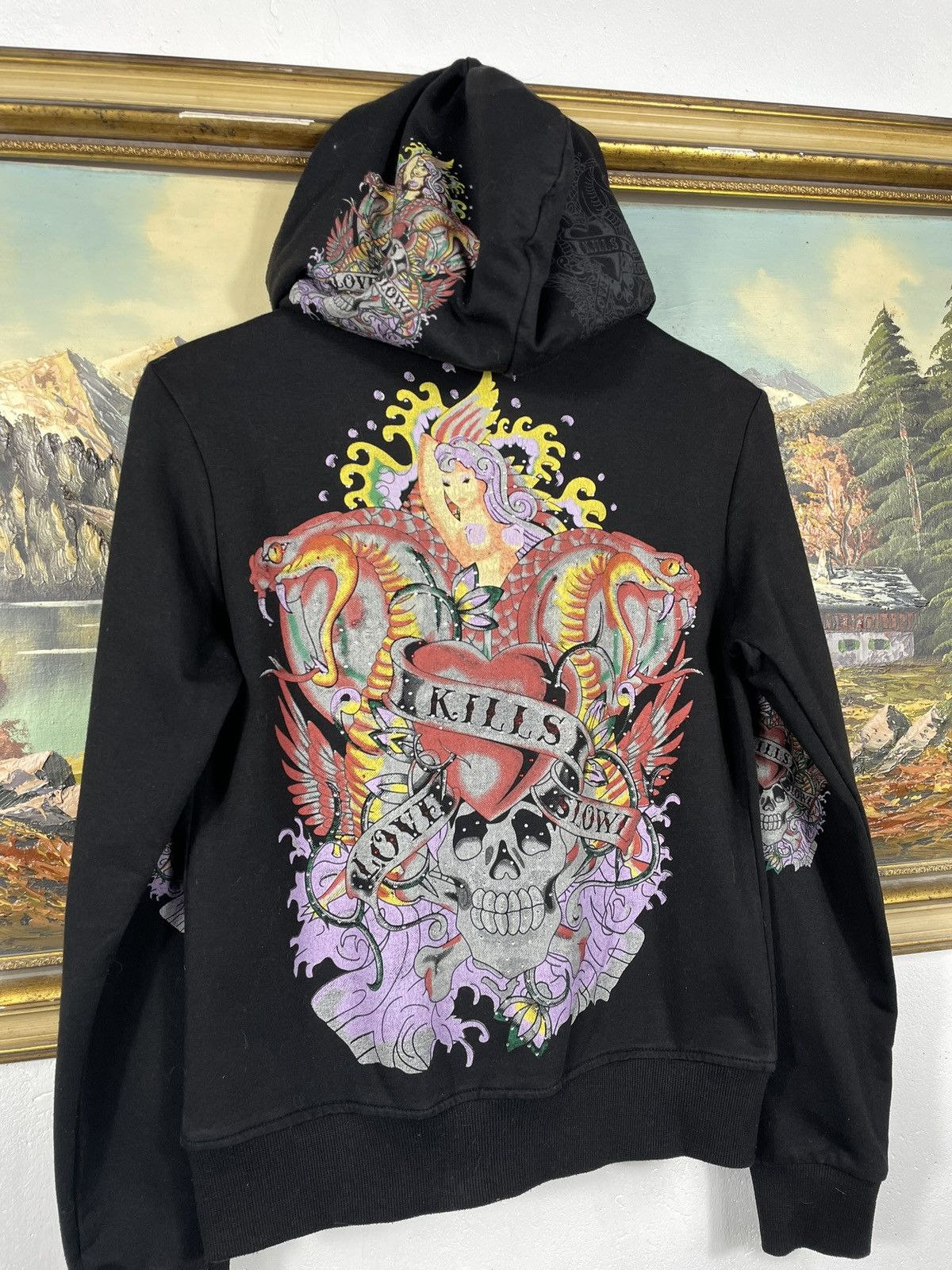 Christian Audigier × Ed Hardy × Vintage Retro 00s Hoodie With Crystals Affliction Grunge Archive Size S / US 4 / IT 40 - 9 Thumbnail