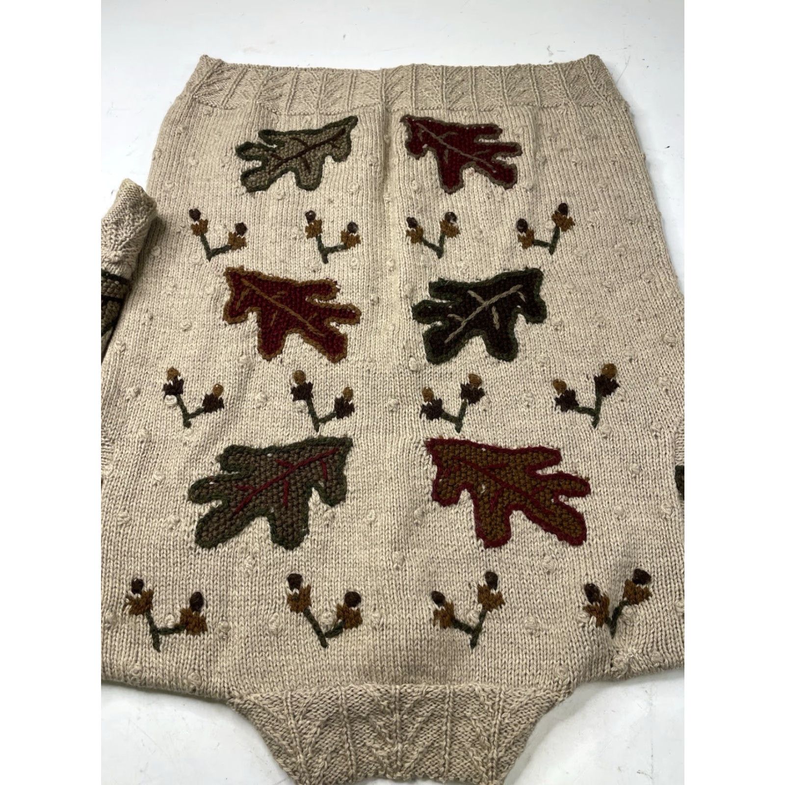 Vintage VINTAGE Woolies Handknits Wool Beig e Fall Leaves Sweater Cardigan M 1990s Thanksgiving Look Mens Women? Size M / US 6-8 / IT 42-44 - 4 Thumbnail