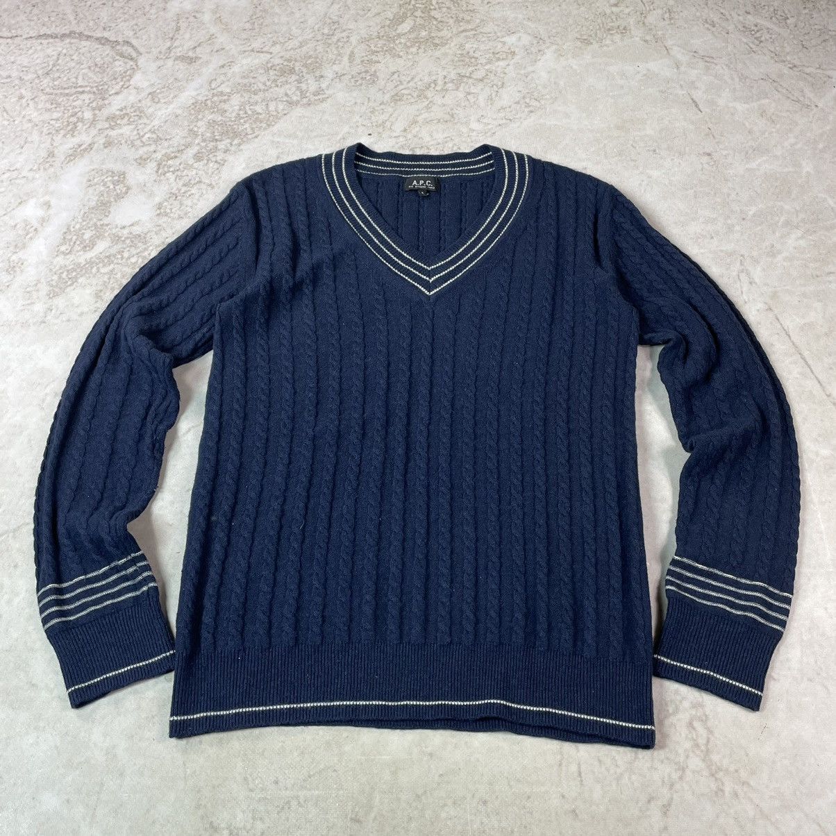 A.P.C. × Japanese Brand A.P.C. Rue Madame Paris V-Neck Ribbed Wool Sweater Size US S / EU 44-46 / 1 - 5 Thumbnail