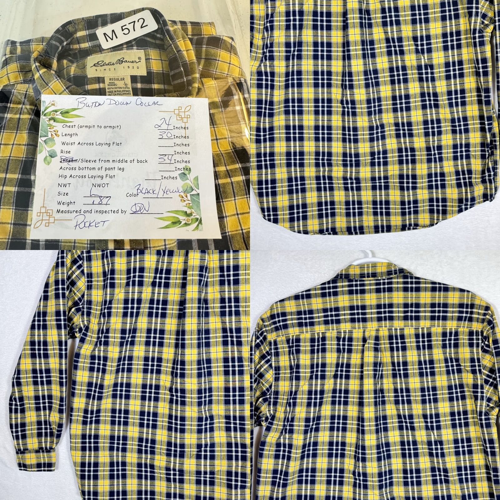 Eddie Bauer Eddie Bauer Shirt Black Yellow Plaid 100% Cotton Button-Down L Mens Size US L / EU 52-54 / 3 - 8 Thumbnail