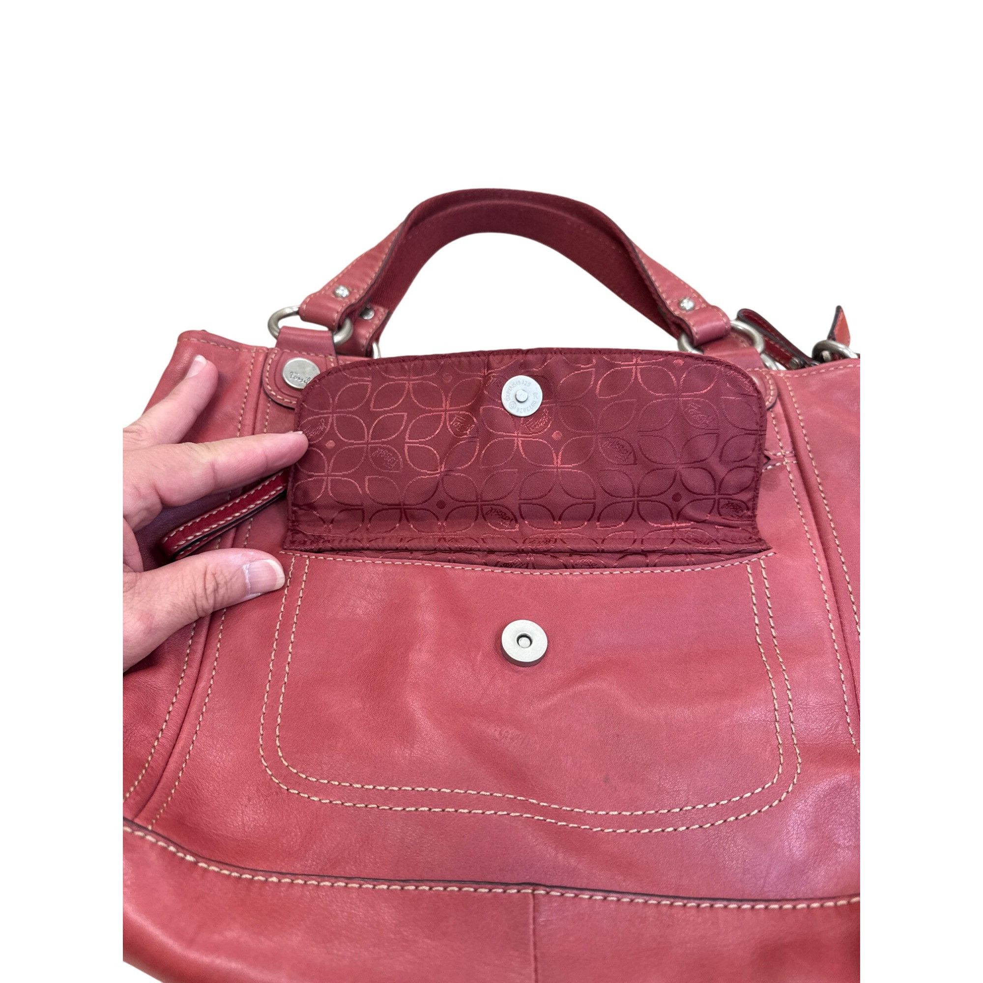 Fossil Fossil Vintage Womans Red Leather Handbag Clutch With Dual H Size ONE SIZE - 10 Thumbnail