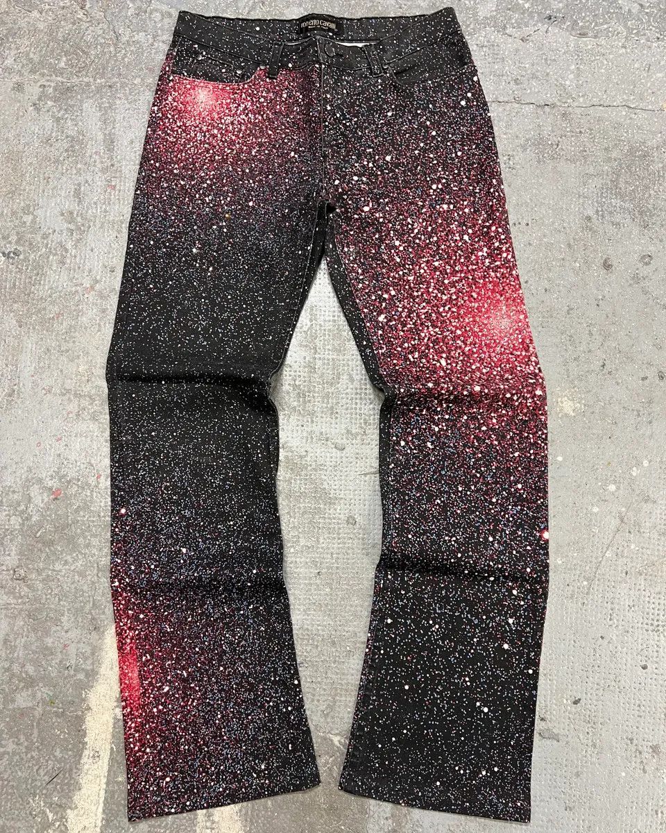 Designer × Roberto Cavalli × Vintage 2000s Roberto Cavalli Red Galaxy Expansion Embellished Pants Size 28" / US 6 / IT 42 - 1 Thumbnail