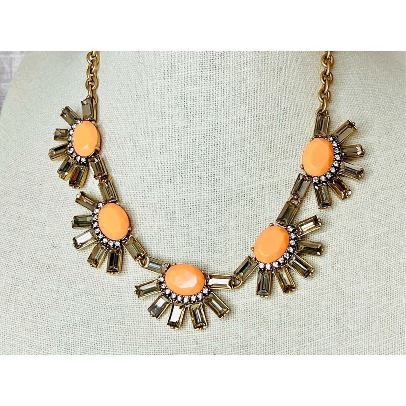 J.Crew J. Crew Gold Crystal Pave Peach Collar Statement Necklace Size ONE SIZE - 3 Thumbnail