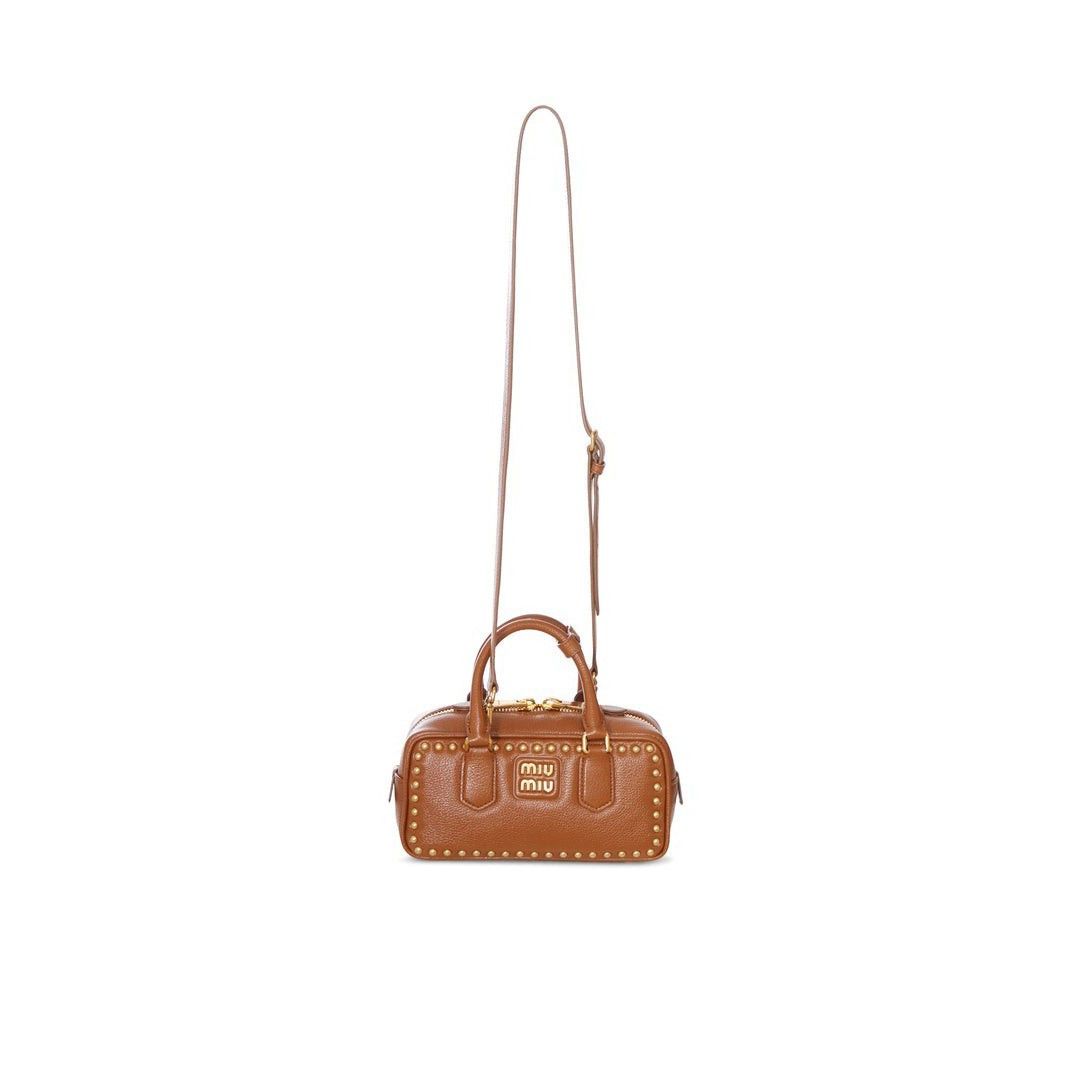 Miu Miu MIU MIU $4500 Arcadie Studded Brandy Top Handle Bag New & Au Size ONE SIZE - 4 Thumbnail