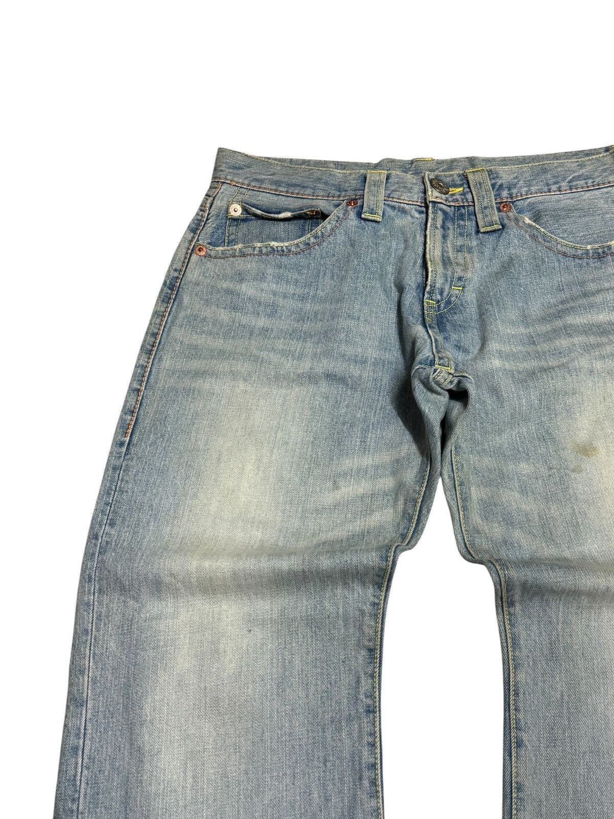 Japanese Brand COCOLULU Printed Washed Blue Yellow Stitching Daicock Denim Size US 34 / EU 50 - 4 Thumbnail