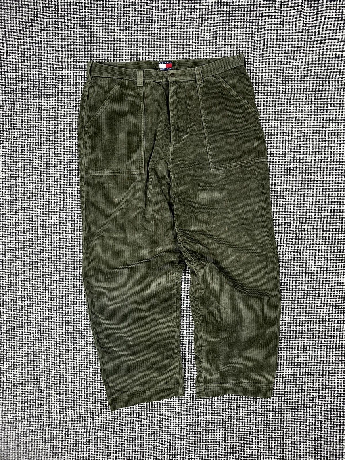 Tommy Hilfiger × Vintage baggy Tommy Hilfiger vintage 90s bottle green corduroy pants Size US 38 / EU 54 - 1 Thumbnail