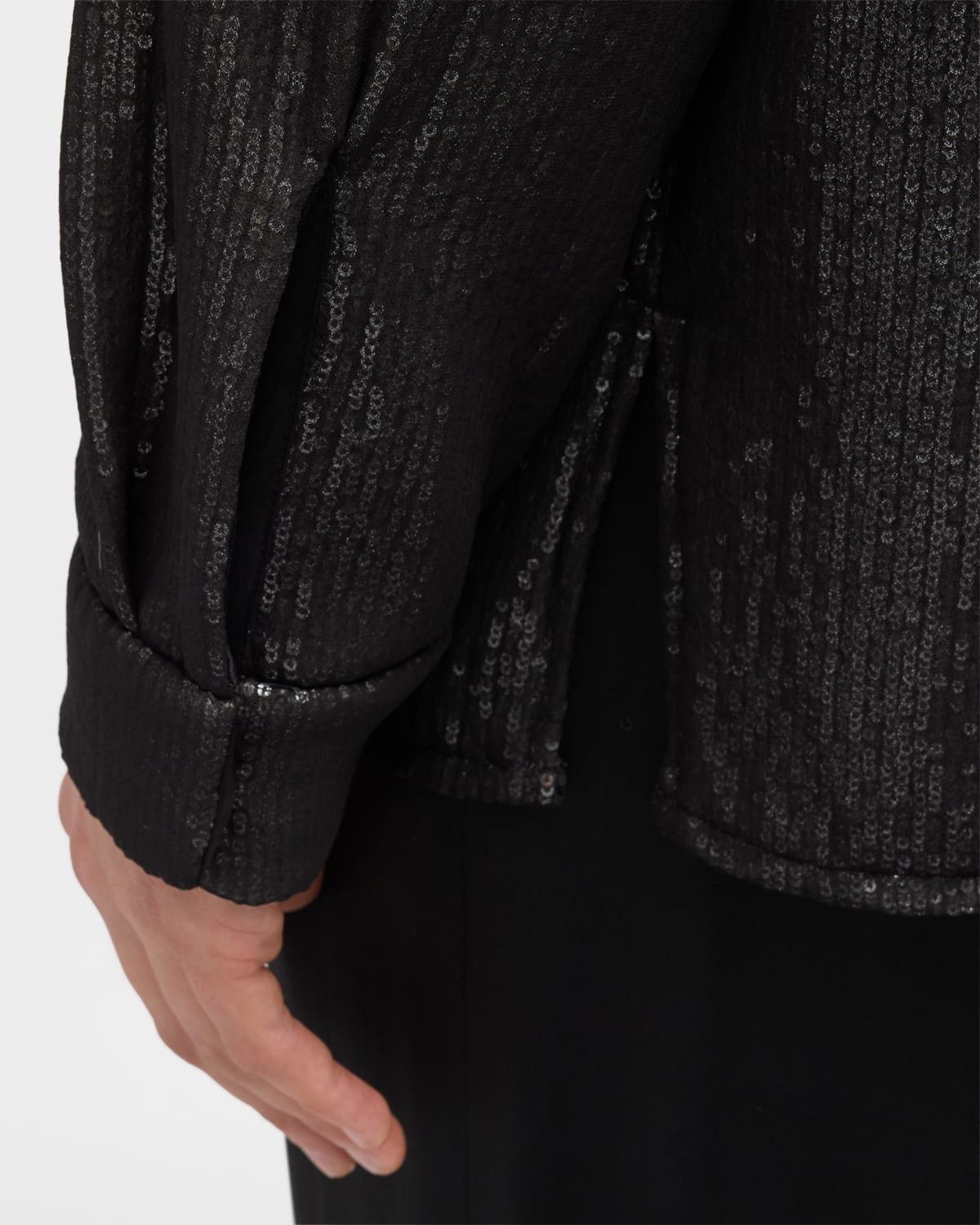 Amiri o1s1wg110525 Tab Collar Covered Sequin Shirt in Black Size US S / EU 44-46 / 1 - 7 Thumbnail