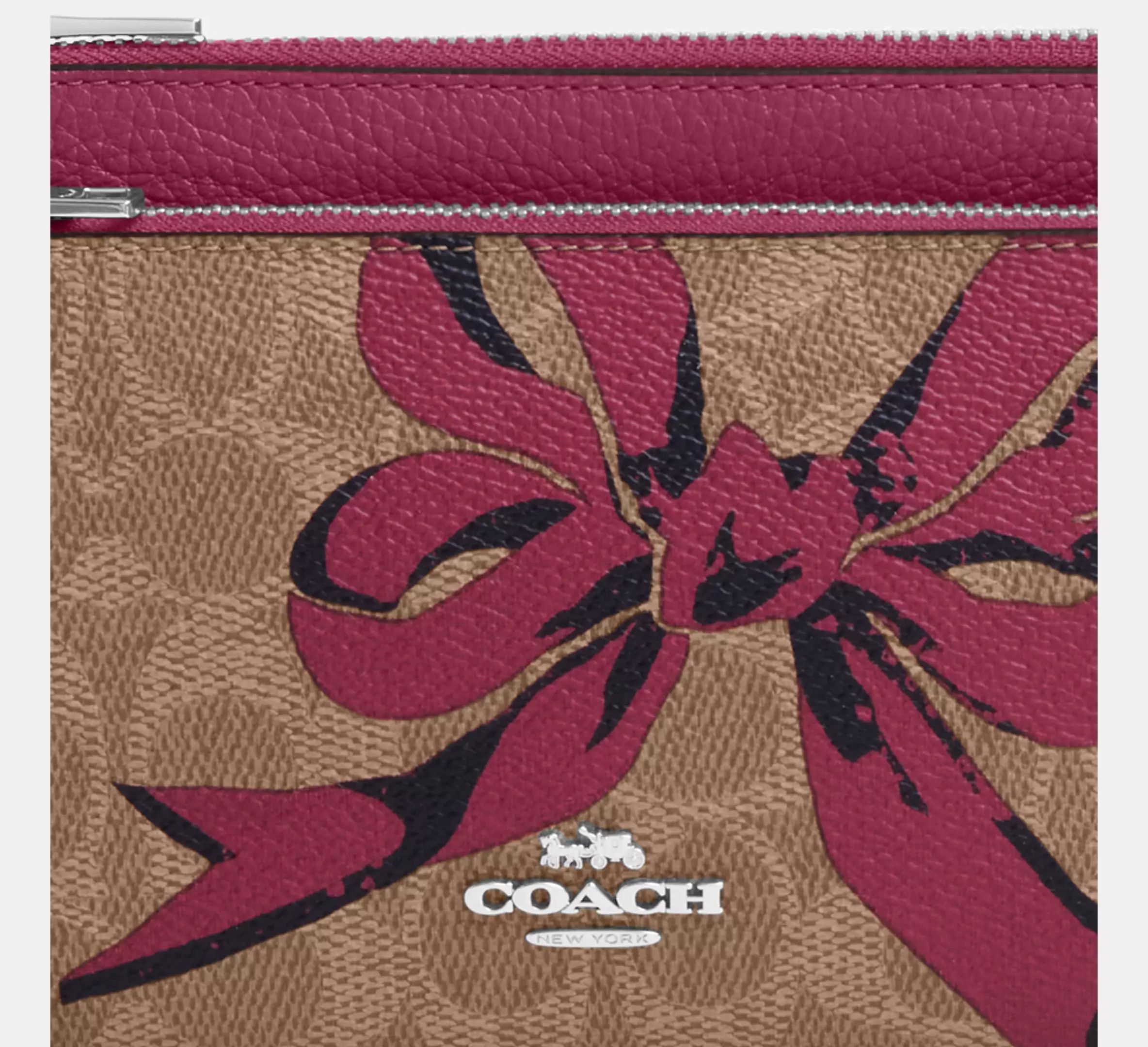 Coach Double Zip Wallet In Signature Canvas With Bow Print CAA84 Size ONE SIZE - 9 Thumbnail