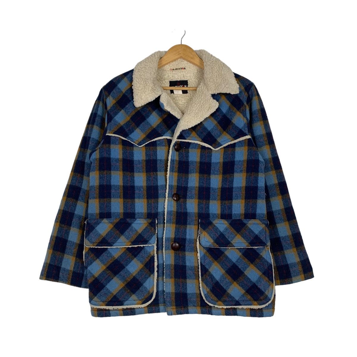 Japanese Brand VAN JAC Sherpa Lined Blue Tartan Wool Jacket #1011-C45 Size US M / EU 48-50 / 2 - 1 Thumbnail