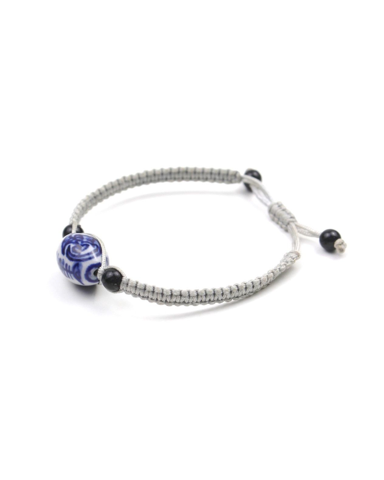 Vintage 2000S JAPANESE HANDMADE CORD BRACELET BLUE & WHITE CERAMIC Size ONE SIZE - 1 Thumbnail