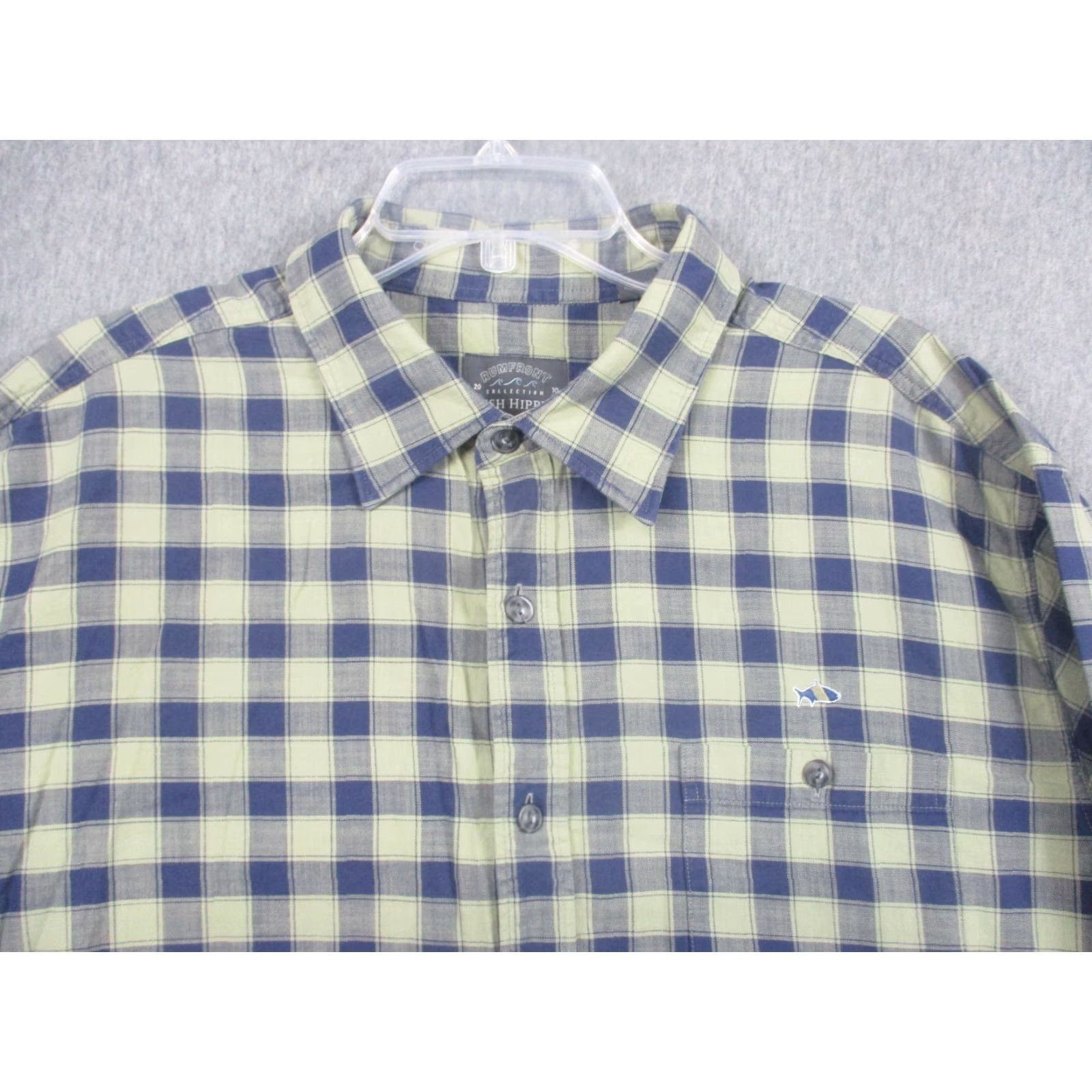 Vintage Fish Hippie Shirt Mens 2XL Blue Check Twill Rumfront Collection Long Sleeve Button-Up Casual with Pocket Embroidered Fish Logo Size US XXL / EU 58 / 5 - 2 Thumbnail