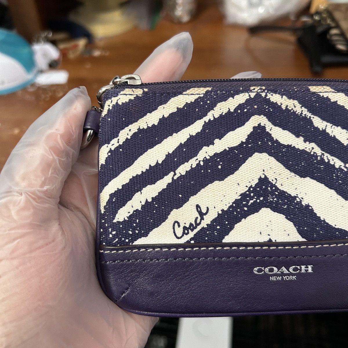 Coach Coach Purple And Cream Artsy Abstract Wristlet - “Samia” Size ONE SIZE - 4 Thumbnail