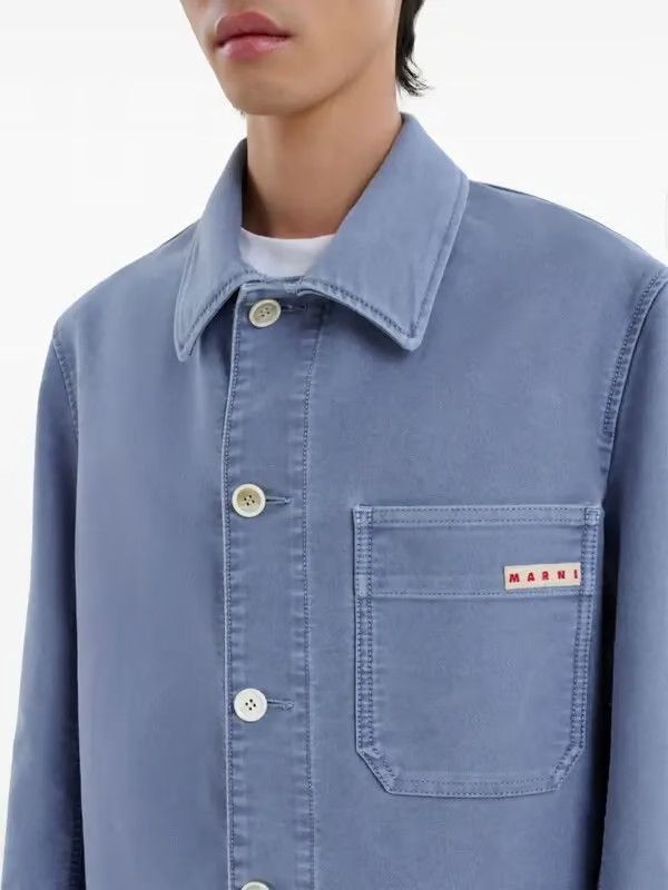 Marni o1w1db11125 Logo-Applique Cotton Shirt Jacket in Blue Size US S / EU 44-46 / 1 - 4 Thumbnail